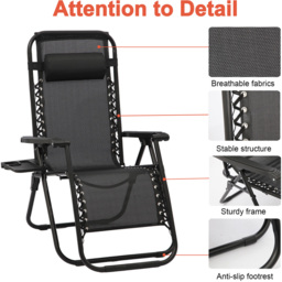Willowmare Black Zero Gravity Lounge Chair 2 Pack - Size: 92 x 19 x 68cm - Wilko - thumbnail 7