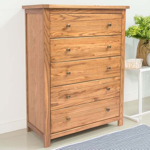 Cabinet Bits Trivento 5 Drawer Brown Brass Knob Chest of Drawers - Wilko - image 1