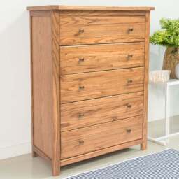 Cabinet Bits Trivento 5 Drawer Brown Brass Knob Chest of Drawers - Wilko