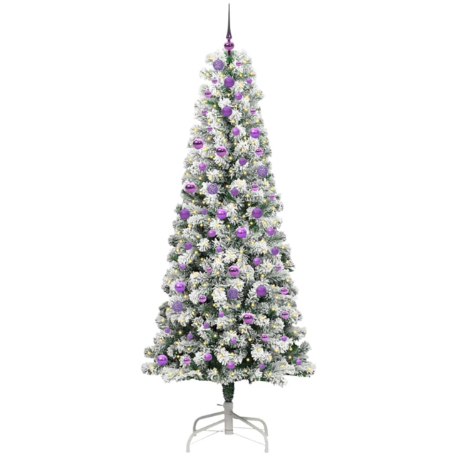 vidaXL Pre-Lit Warm White LED and Lilac Baubles Snow Flocked Artificial Christmas Tree 7.8ft - Green - Wilko - image 1