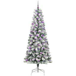 vidaXL Pre-Lit Warm White LED and Lilac Baubles Snow Flocked Artificial Christmas Tree 7.8ft - Green - Wilko - thumbnail 5