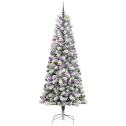 vidaXL Pre-Lit Warm White LED and Lilac Baubles Snow Flocked Artificial Christmas Tree 7.8ft - Green - Wilko