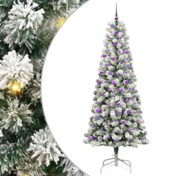 vidaXL Pre-Lit Warm White LED and Lilac Baubles Snow Flocked Artificial Christmas Tree 7.8ft - Green - Wilko - thumbnail 3