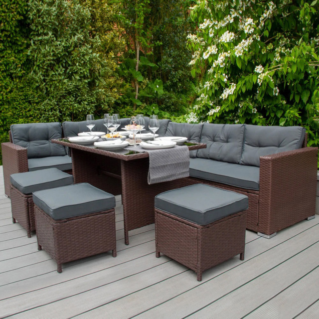 MonsterShop 9 Seater Brown Rattan Corner Lounge Set with Cushion Storage Box - Wilko - image 1