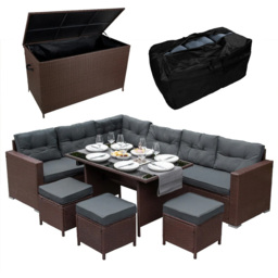 MonsterShop 9 Seater Brown Rattan Corner Lounge Set with Cushion Storage Box - Wilko - thumbnail 3
