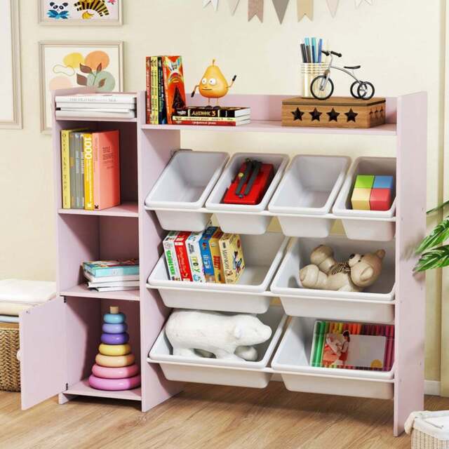 AIYAPLAY 8 Bins Pink Toy Storage Unit - Size: 100 x 30 x 112.5cm - Wilko - image 1