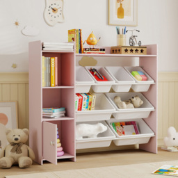 AIYAPLAY 8 Bins Pink Toy Storage Unit - Size: 100 x 30 x 112.5cm - Wilko - thumbnail 4
