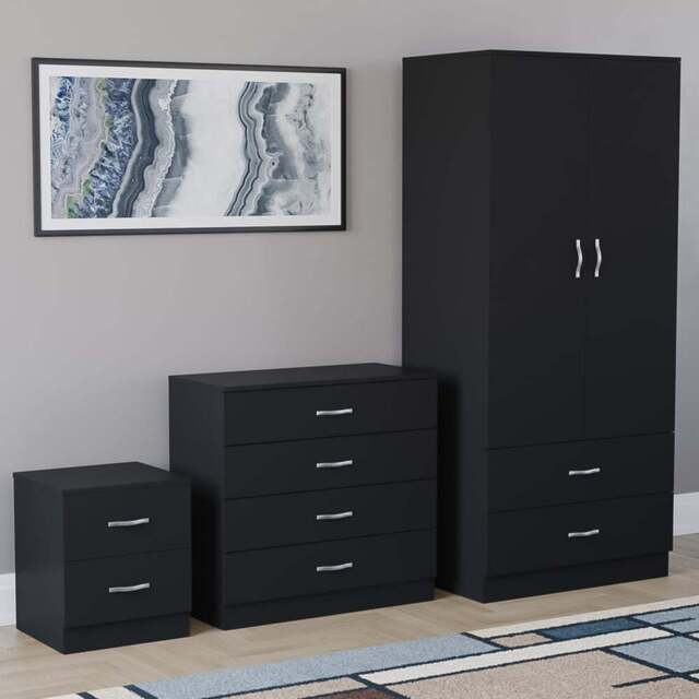 Vida Designs Riano Black 3 Piece Bedroom Furniture Set - Wilko - image 1