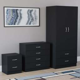 VIDA DESIGNS Riano Black 3 Piece Bedroom Furniture Set - Wilko