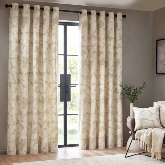 Hoem Brinn Natural Abstract Eyelet Curtains 168 x 137cm - Size: W 168 x D 137cm - Brown - Wilko - image 1