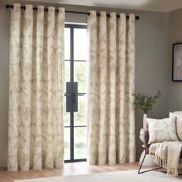 Hoem Brinn Natural Abstract Eyelet Curtains 168 x 137cm - Size: W 168 x D 137cm - Brown - Wilko