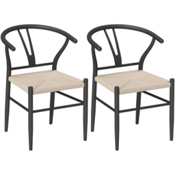 HOMCOM Set of 2 Black Weave Y-Shaped Back Dining Chair with Hemp Seat - Wilko - thumbnail 3