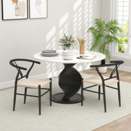 HOMCOM Set of 2 Black Weave Y-Shaped Back Dining Chair with Hemp Seat - Wilko - thumbnail 7