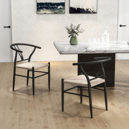 HOMCOM Set of 2 Black Weave Y-Shaped Back Dining Chair with Hemp Seat - Wilko - thumbnail 4
