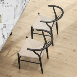 HOMCOM Set of 2 Black Weave Y-Shaped Back Dining Chair with Hemp Seat - Wilko - thumbnail 6