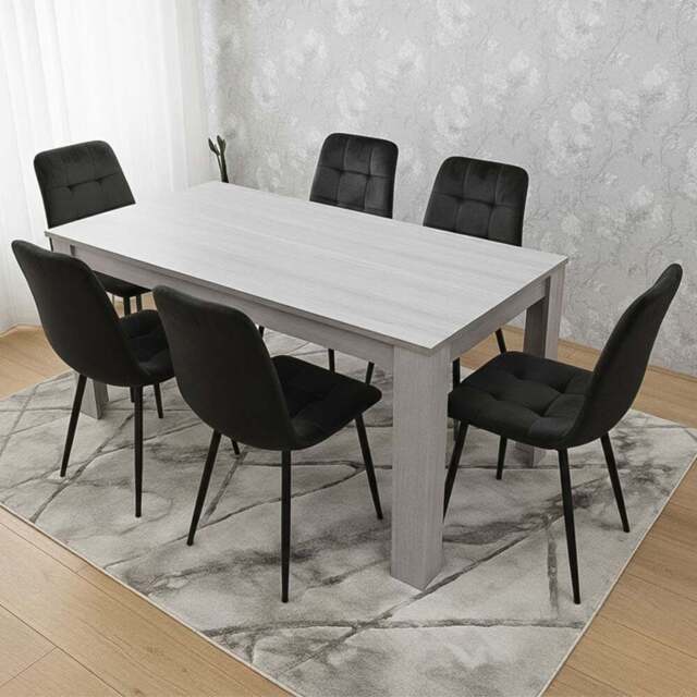 Portland Kosy Koala 6 Seater Modern Velvet Dining Set Grey and Black - Wilko - image 1