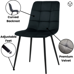 Portland Kosy Koala 6 Seater Modern Velvet Dining Set Grey and Black - Wilko - thumbnail 7