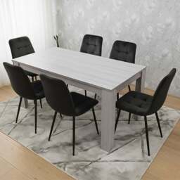 Portland Kosy Koala 6 Seater Modern Velvet Dining Set Grey and Black - Wilko