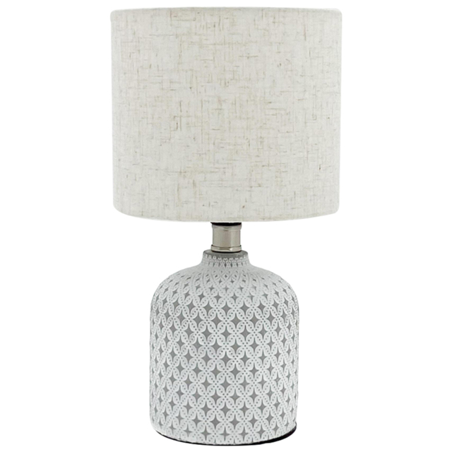 Acacia Home Art Deco 20cm Cream Grey Cement Diamond Pattern Table Lamp with Off White Empire Shade - Size: 20 x 10 x 10cm - Wilko - image 1