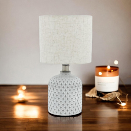 Acacia Home Art Deco 20cm Cream Grey Cement Diamond Pattern Table Lamp with Off White Empire Shade - Size: 20 x 10 x 10cm - Wilko - thumbnail 3
