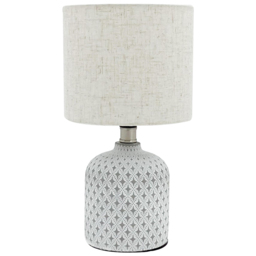 Acacia Home Art Deco 20cm Cream Grey Cement Diamond Pattern Table Lamp with Off White Empire Shade - Size: 20 x 10 x 10cm - Wilko