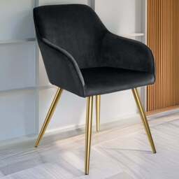 tectake Marilyn Set of 6 Black and Gold Velvet Look Padded Accent Chairs - Size: Single - Wilko
