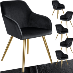 tectake Marilyn Set of 6 Black and Gold Velvet Look Padded Accent Chairs - Size: Single - Wilko - thumbnail 3