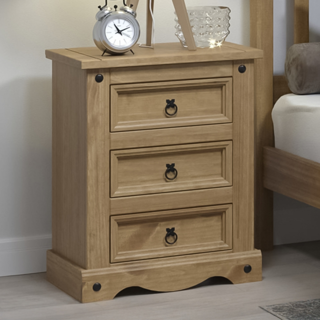 Core Products Corona 3 Drawer Antique Pine Bedside Cabinet - Brown - Wilko - image 1