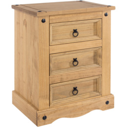 Core Products Corona 3 Drawer Antique Pine Bedside Cabinet - Brown - Wilko - thumbnail 3