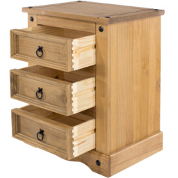 Core Products Corona 3 Drawer Antique Pine Bedside Cabinet - Brown - Wilko - thumbnail 6