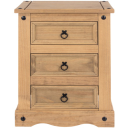 Core Products Corona 3 Drawer Antique Pine Bedside Cabinet - Brown - Wilko - thumbnail 4