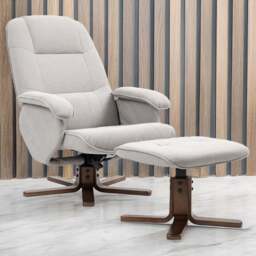 Portland Light Grey Swivel Recliner Chair with Footstool - Size: Single - Wilko