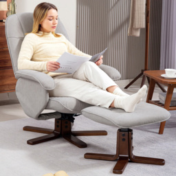 Portland Light Grey Swivel Recliner Chair with Footstool - Size: Single - Wilko - thumbnail 5