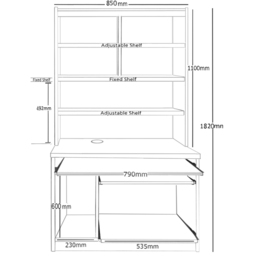R White Cabinets 6 Shelf Computer Desk with Hutch Black - Size: 182.8 x 85 x 54cm - Wilko - thumbnail 5