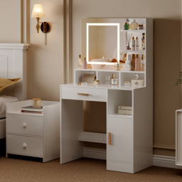 Brooklyn Truro Single Door Single Drawer 7 Shelf White Adjustable Dressing Table with LED Mirror - Size: 140 x 80 x 40cm - Wilko - thumbnail 4