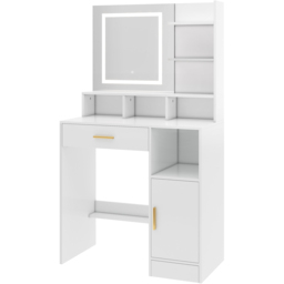 Brooklyn Truro Single Door Single Drawer 7 Shelf White Adjustable Dressing Table with LED Mirror - Size: 140 x 80 x 40cm - Wilko - thumbnail 3
