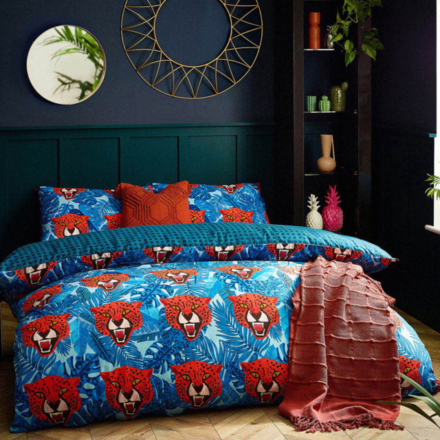 furn. Untamed Double Blue Cheetah Botanical Duvet Cover Set - Wilko - image 1