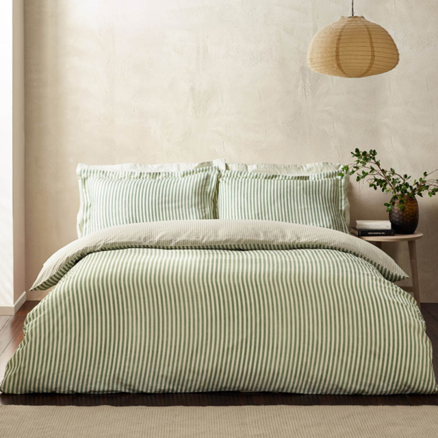 Yard Hebden Single Melange Stripe Cotton Forest Duvet Set - Green - Wilko - image 1