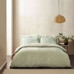 Yard Hebden Single Melange Stripe Cotton Forest Duvet Set - Green - Wilko - thumbnail 7