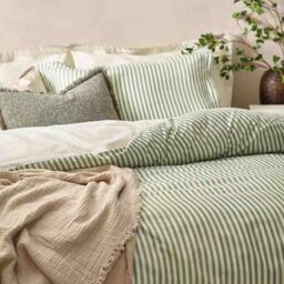 Yard Hebden Single Melange Stripe Cotton Forest Duvet Set - Green - Wilko - thumbnail 4