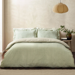 Yard Hebden Single Melange Stripe Cotton Forest Duvet Set - Green - Wilko - thumbnail 1