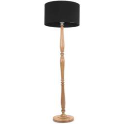 ValueLights Victoria Black Fabric Drum Shade Light Wood Traditional Stem LED Floor Lamp - Size: 157 x 45 x 45cm - Cream - Wilko