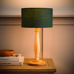 ValueLights Victoria Green Fabric Drum Shade Light Wood Traditional Stem LED Table Lamp - Size: 45.5 x 25.5 x 25.5cm - Cream - Wilko - thumbnail 7