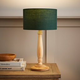 ValueLights Victoria Green Fabric Drum Shade Light Wood Traditional Stem LED Table Lamp - Size: 45.5 x 25.5 x 25.5cm - Cream - Wilko - thumbnail 3
