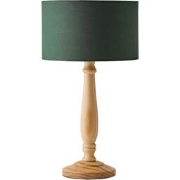 ValueLights Victoria Green Fabric Drum Shade Light Wood Traditional Stem LED Table Lamp - Size: 45.5 x 25.5 x 25.5cm - Cream - Wilko