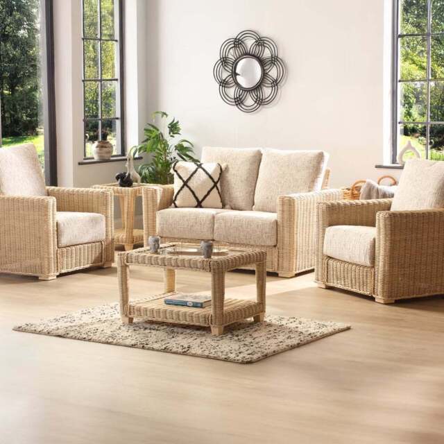 Desser Furniture Burford 4 Seater Natural Rattan Sofa Set - Size: 2 Seater - Cream - Wilko - image 1