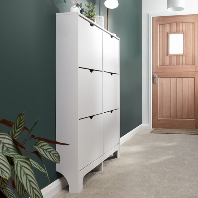 GFW White Narrow 6 Drawer Shoe Cabinet - Size: 17 x 102 x 126cm - Wilko - image 1