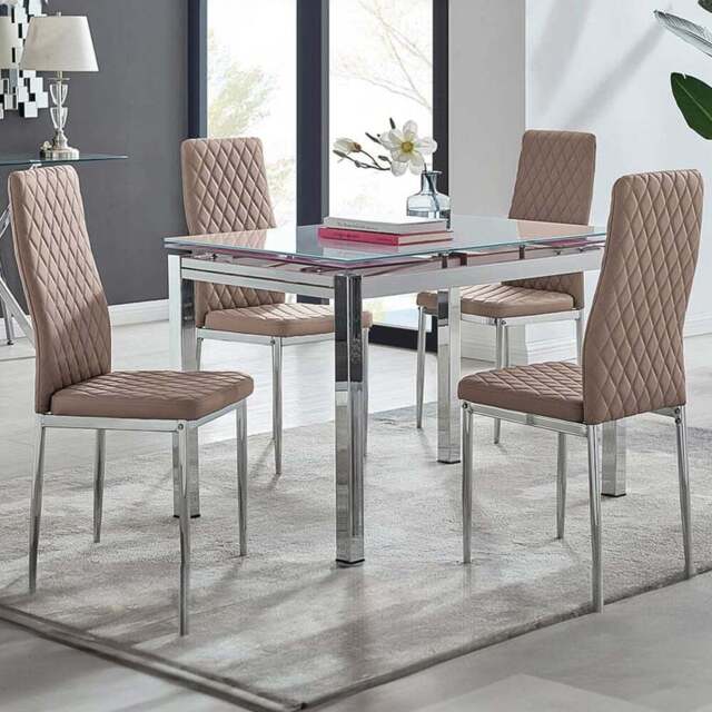 Furniturebox Fonti Valera 4 Seater Dining Set Cappuccino and Chrome - Brown - Wilko - image 1
