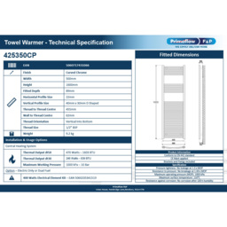 Prorad 2 Chrome Curved Towel Rail 500 x 1200mm - Size: 160 x 50 x 4.4cm - Silver - Wilko - thumbnail 3