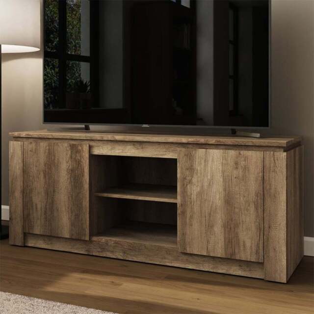 GFW Canyon 2 Door 2 Shelf Oak TV Unit - Size: 45 x 147 x 60cm - Wilko - image 1